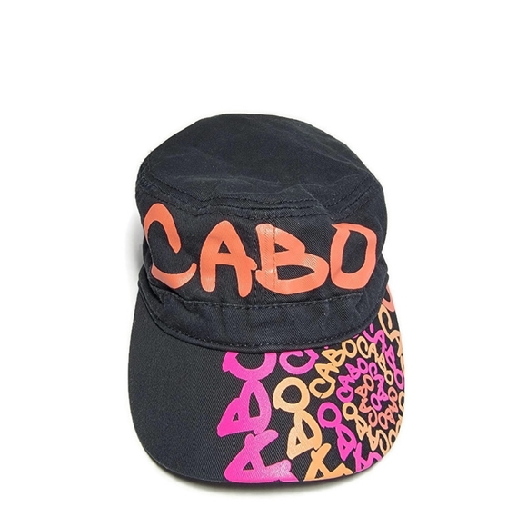Cabo by Robin Ruth Cadet Style Black Hat Spiral Color Lettering Brim Army Cap - Picture 1 of 12